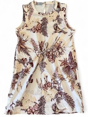 Columbia Cream Butter Yellow Burgundy Red Bird Floral Tie Outdoor Dress